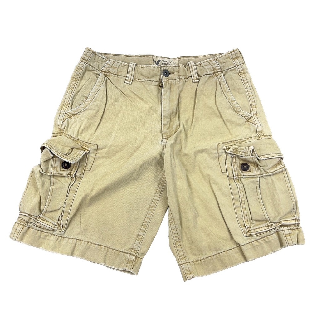 Vintage Y2K American Eagle Cargo Shorts Men 33vTan Khaki Tan Faded Skate Baggy *